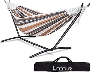 ハンモック 自立式スタンドセット ダブルサイズ 室内 室外 兼用 収納バッグ付き耐荷重300kg