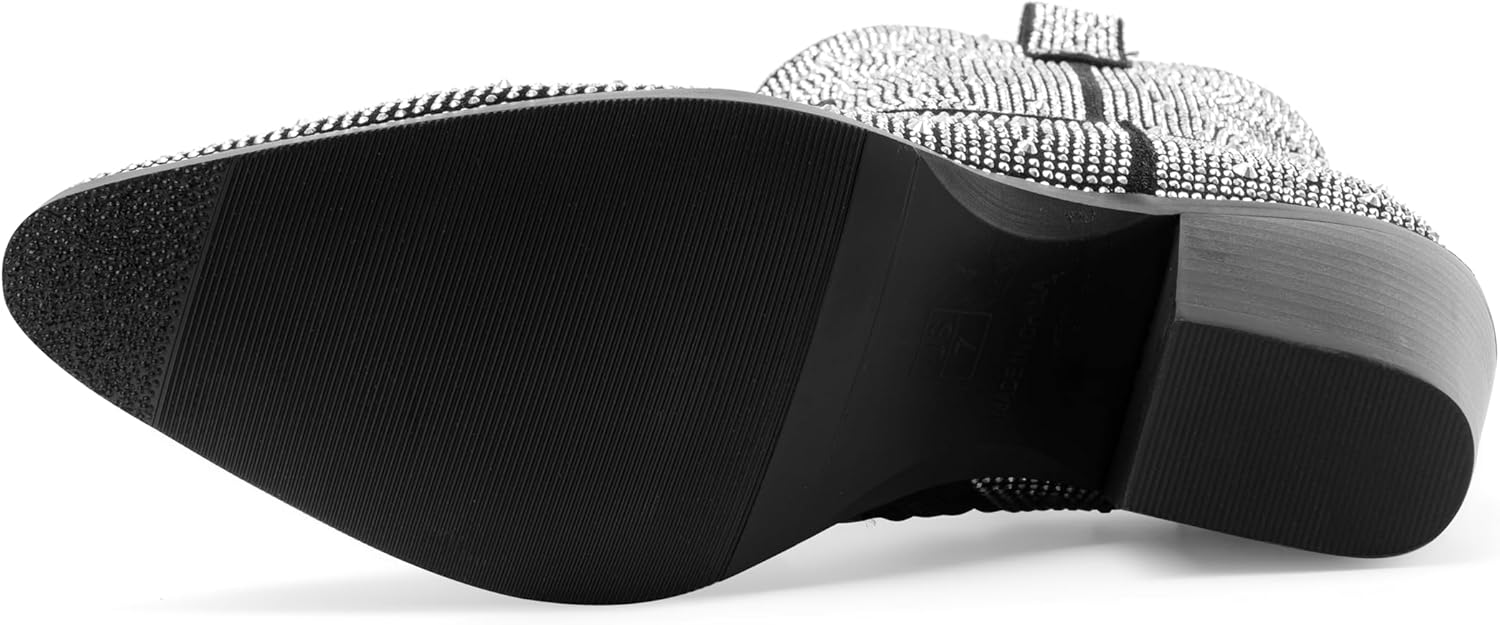 Oh Mispares Women's Sparkly Glitter Rhinestone Cowboy Ankle Boots Western Pointed Toe Low Block Heel Cowgirl Booties with Zipper - Image 7