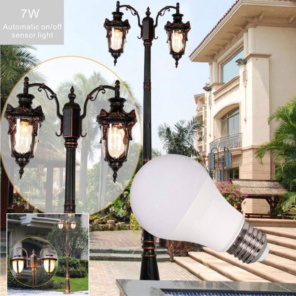 Dusk to Dawn Light Bulbs 60 Watt Equivalent, 630 Lumen Energy Efficient Daylight White 7W A19 LED Light Bulb Auto on/Off Photocell Sensor for Outdoor Lighting, 3-Pack