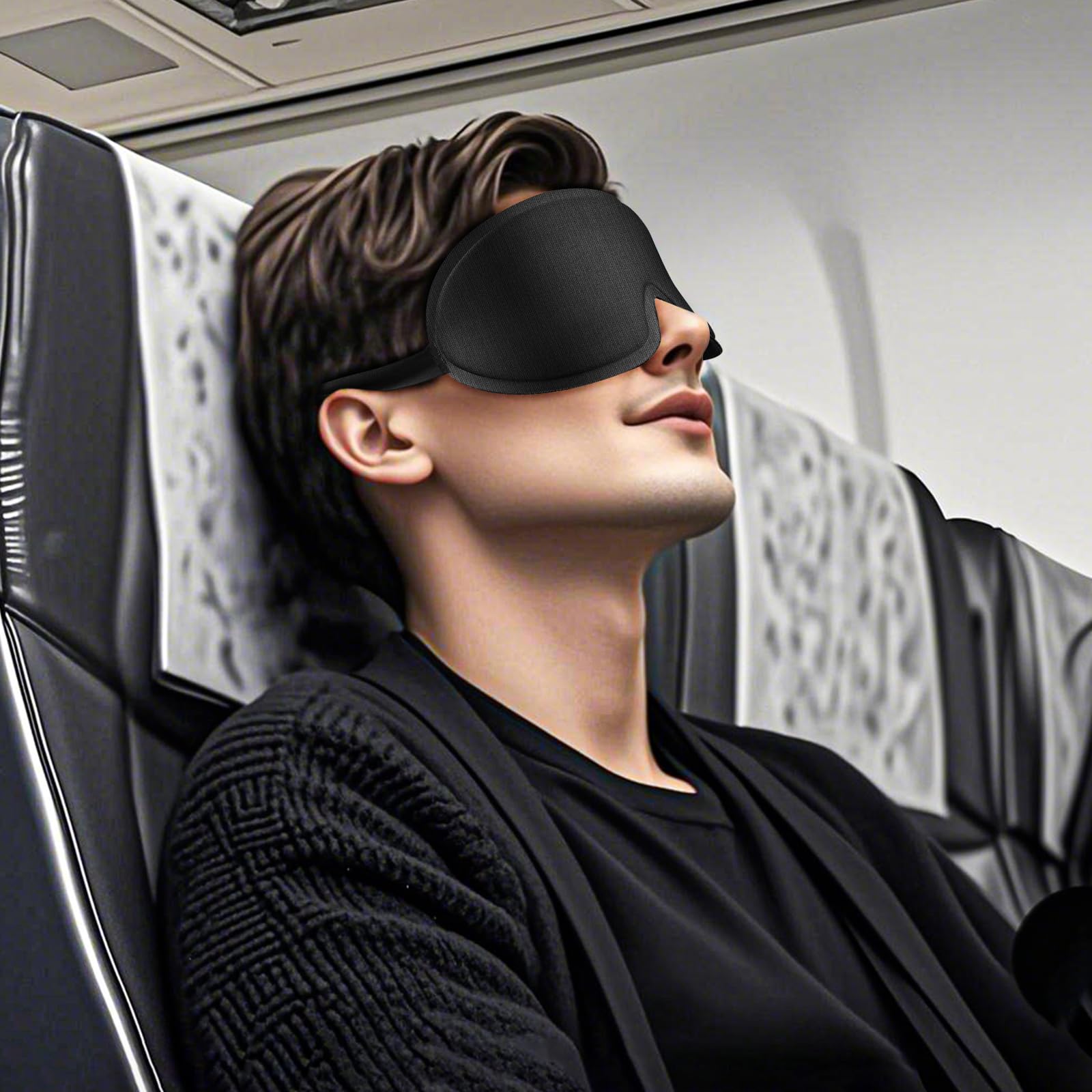Oumida 3D Schlafmaske für Seitenschläfer, Verstellbares Gummiband, lichtblockierend und Atmungsaktiv, Augenmaske für Männer Frauen, für Reisen, Büro, Yoga (Schwarz)