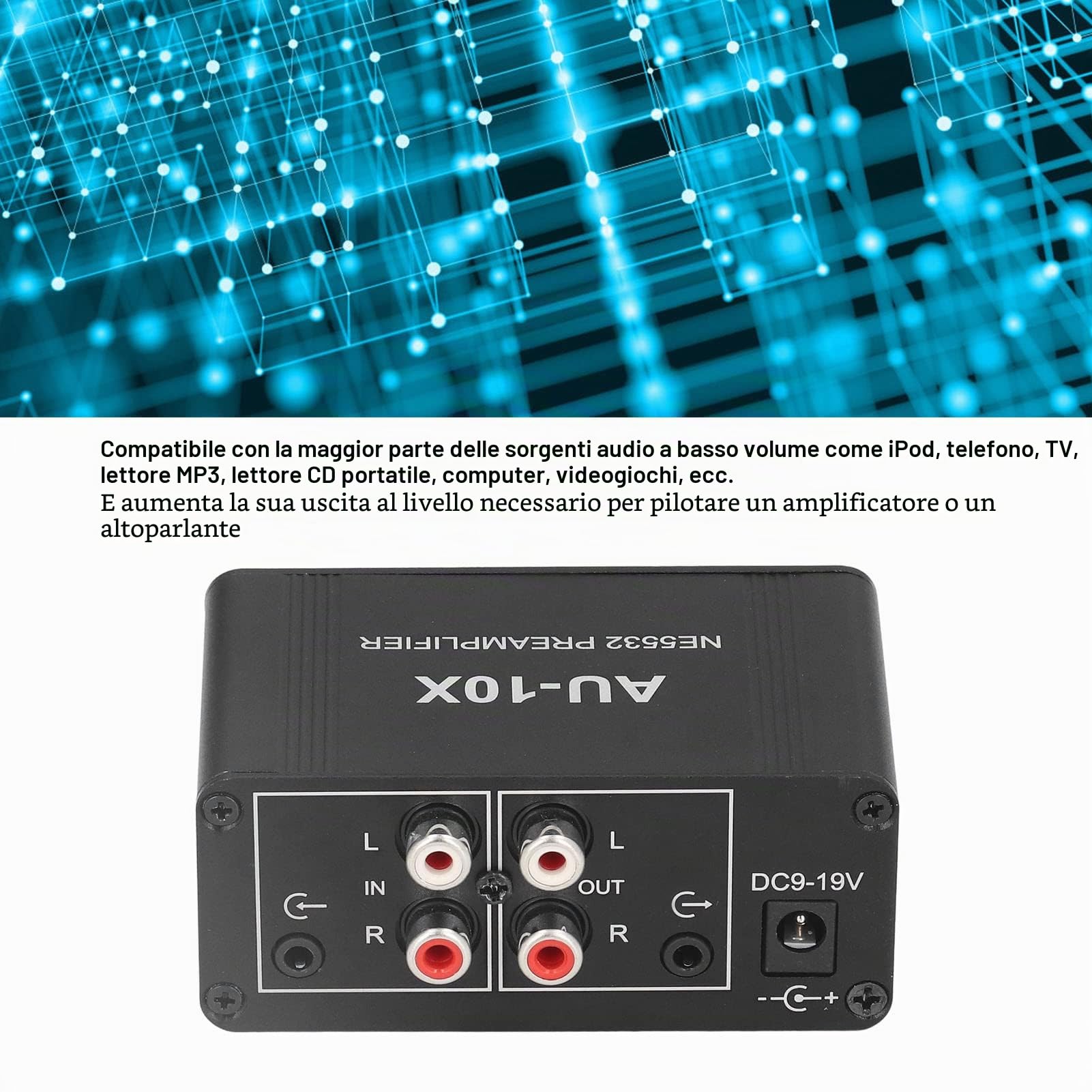 ciciglow Mini Preamplificatore Stereo, Amplificatore per Cuffie 20Db con Presa a Innesto, Preamplificatore Fono HiFi Interamente in Metallo per Registrazioni, Feste, Eventi dal Vivo