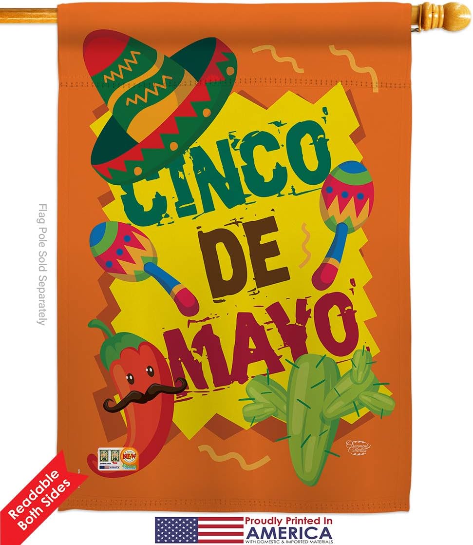 Cinco de Mayo House Flag Summertime Party Cactus Pinata Sombrero Mexican Fiesta Outdoor Small Decorative Gift Yard Banner Double-Sided Made In USA 28 X 40