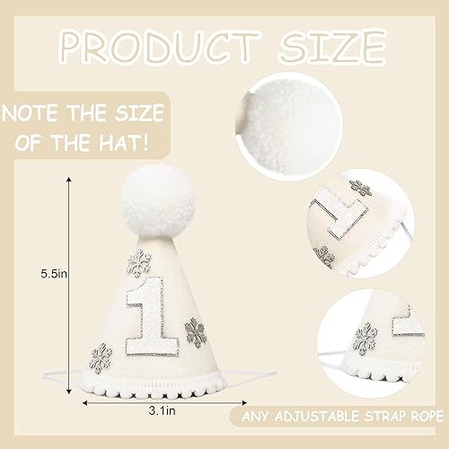 Miniatura 2 de Sombrero de fiesta de 1er cumpleaños con diseño de copo de nieve de un año, decoración de primer cumpleaños de invierno, sombrero de primer
