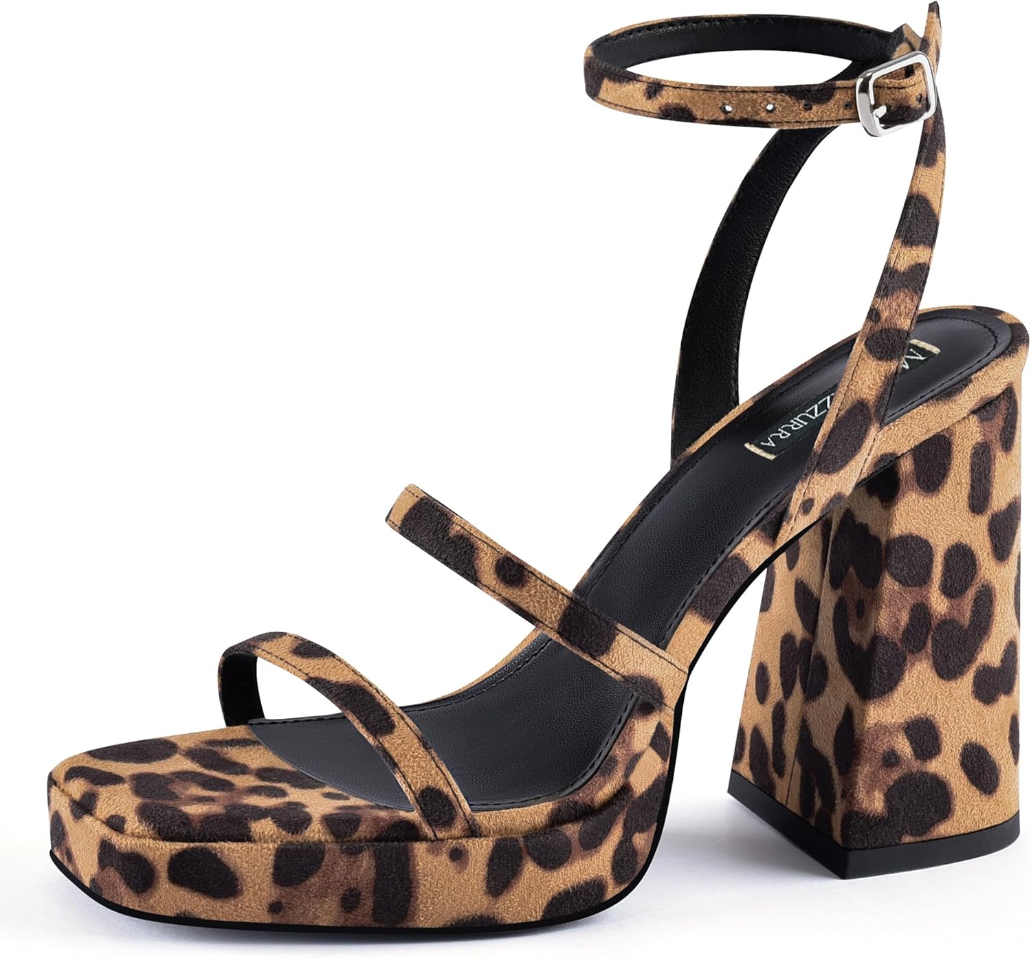 MIRAAZZURRA Platform Strappy Heel Sandals Square Open Toe Two Strap Chunky High Heeled Sandals with Buckle Ankle Strap for Women Party Wedding Dress