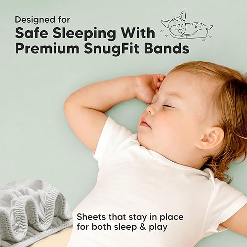 Miniatura 5 de Pack and Play Sábanas bajeras Paquete de 2 sábanas para colchón Pack N Play de 38 x 26 pulgadas, suaves y acogedoras, ropa de cama neutra para