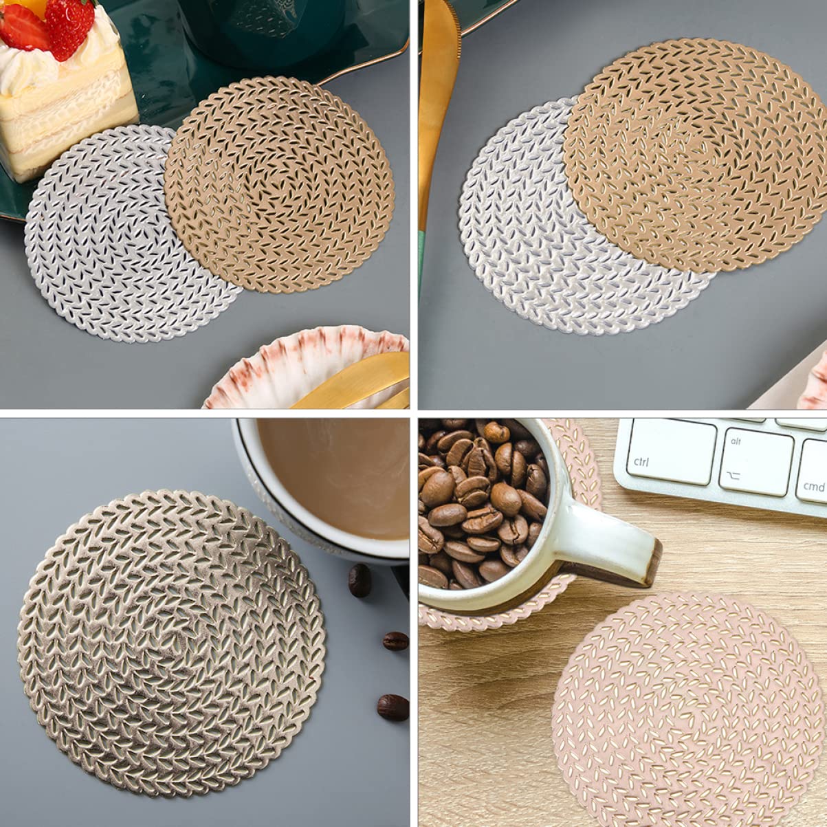 silikonowa podkładka pod gorące naczynia, Puste podkładki ze słomy pszennej wielokolorowe 9,8x9,8 cm 1/2/3/12 szt(Goldenx3pcs,9.8X9.8X0.1CMx3pcs)