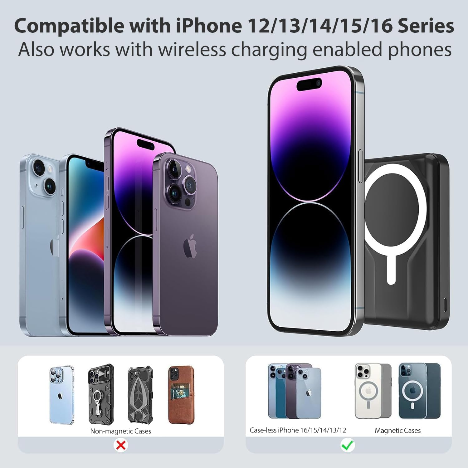 Azmuth Magnetic Power Bank,10000mAh for MagSafe Battery Pack, 22.5W PD Fast Charging,LED Display & Foldable Stand Wireless Portable Charger for iPhone 17/16/15/14/13/12/Pro/Pro Max/Plus,Deep Black