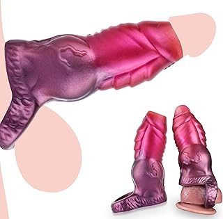 Penis Sleeve Monster Dildo Sleeve Girth Extension Sex Toys for Men,Penis Ring Delay Ejaculation Enhance Erection Penis Enlargement for Male Couples,4.7'' Long Soft Liquid Silicone Penis Sheath(Middle)