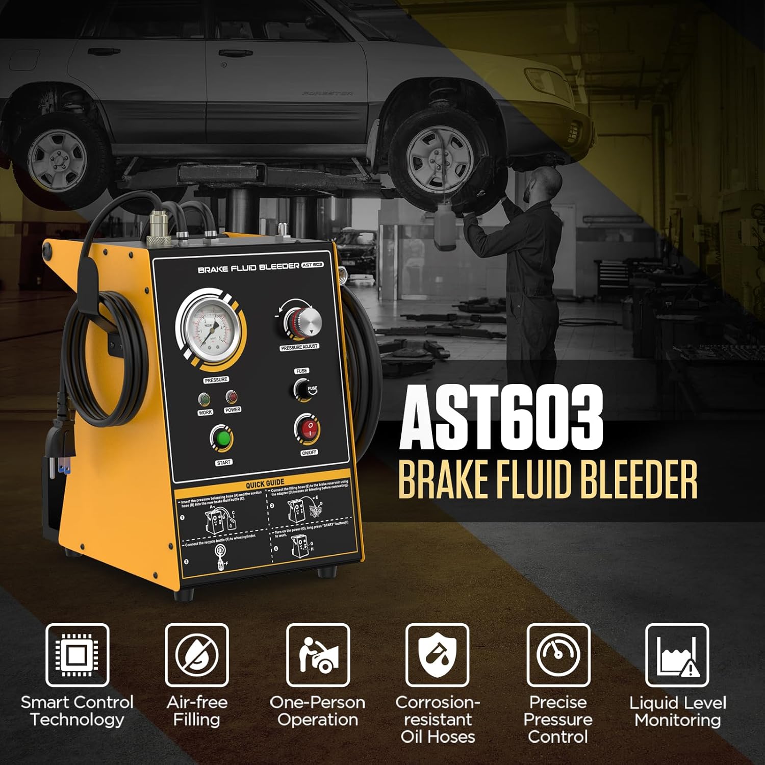 Brake Fluid Bleeder,AST603 Brake System Bleeding Tools,Smart Control Pulse Brake Vacuum Pump,Automotive Pulsating Brake Fluid Bleeder,Automatic Brake Oil Exchanger With Smart Liquid Level Monitoring