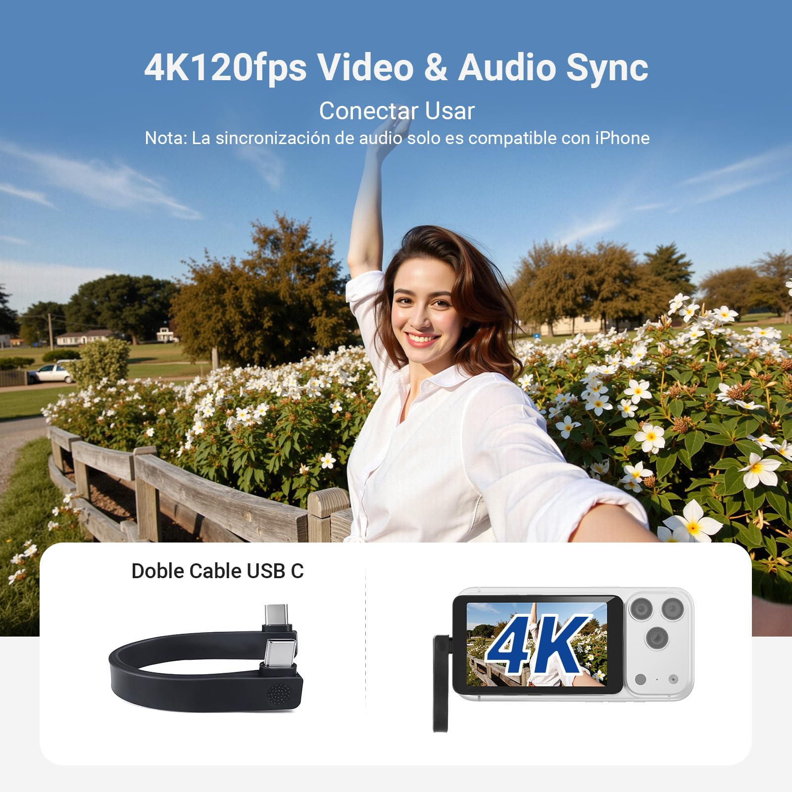 NEEWER 4" Magnético Vlogs Selfies Monitor Pantalla,4K 120fps Cable Grabación para DP Enabled Phone,Back Camera Monitor con Remoto para Youtube TikTok Video Streaming,NO Compatible con iPhone Air, M4C