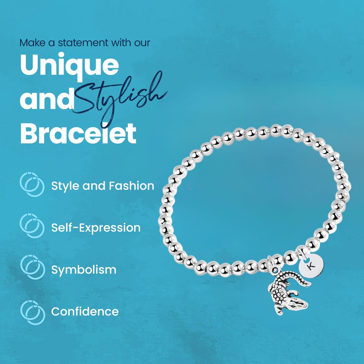 Crocodile Jewelry, Personalized Crocodile Initial Letter Beaded Adjustable Bracelet, Crocodile Gift, Crocodile Lover Gift, Crocodile Accessories for Girls