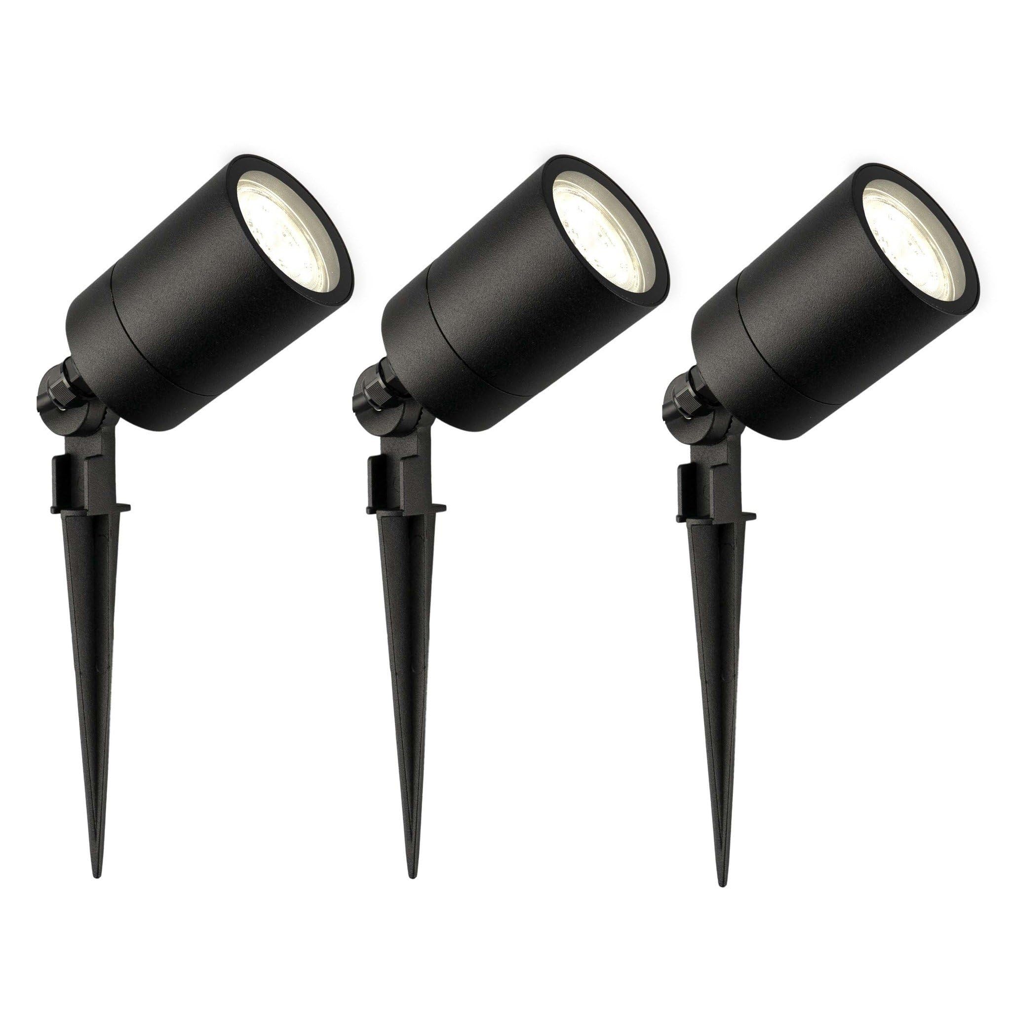 Ledvion - 3X LED Gartenstrahler, 4000K, Schwarz, 5W, IP65, inkl. Schnellanschluss