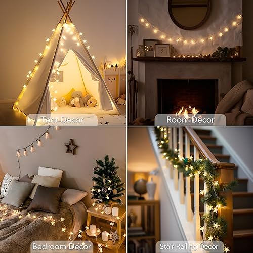 Miniatura 6 de Tasodin Paquete de 2 tiras de luces de estrella de 10 pies con 20 luces LED de Navidad, funciona con pilas, luces blancas cálidas de hadas de
