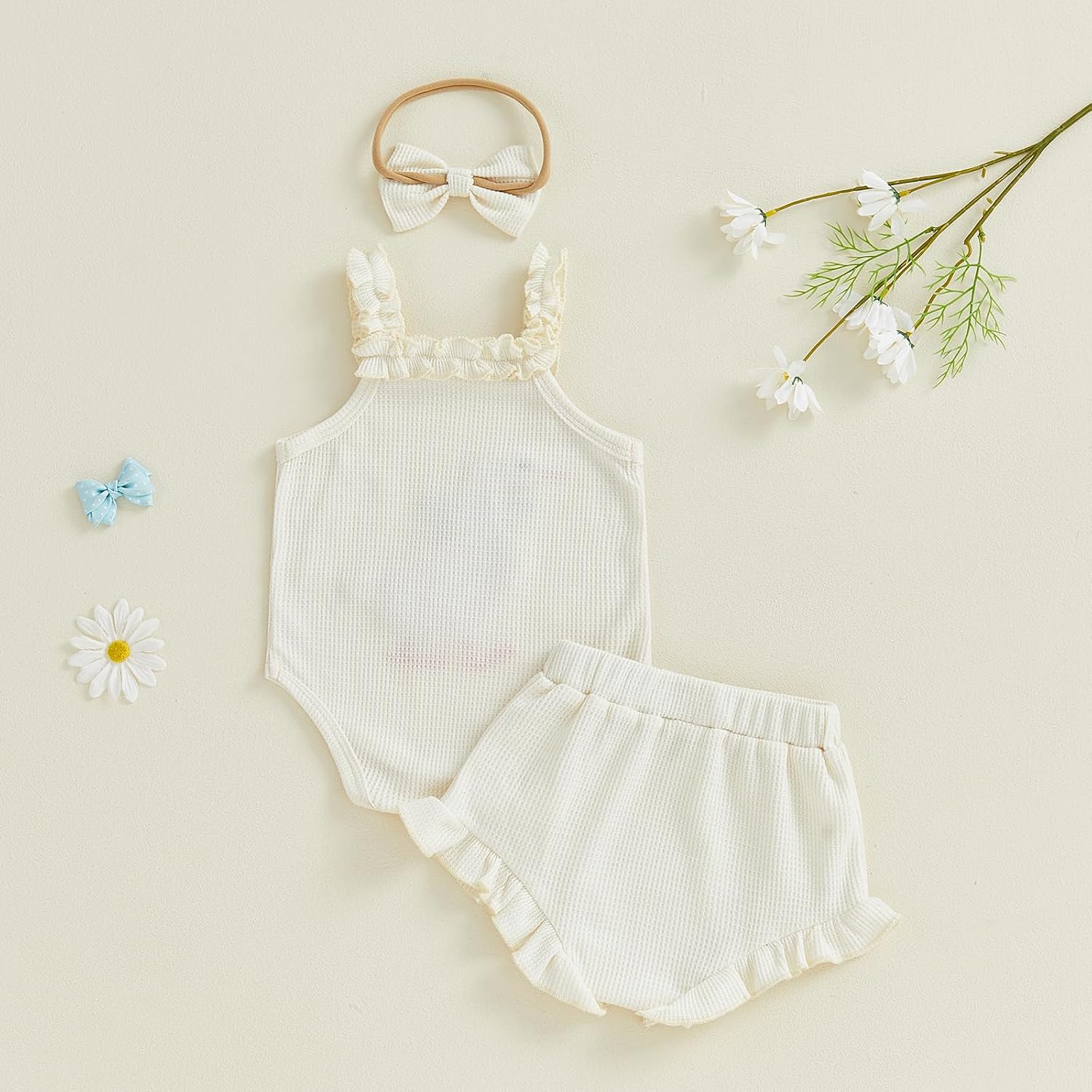 Baby Girl Clothes Infant Sleeveless Romper Bodysuit + Ruffle Bloomers Shorts+Headband Newborn Summer Outfits Set