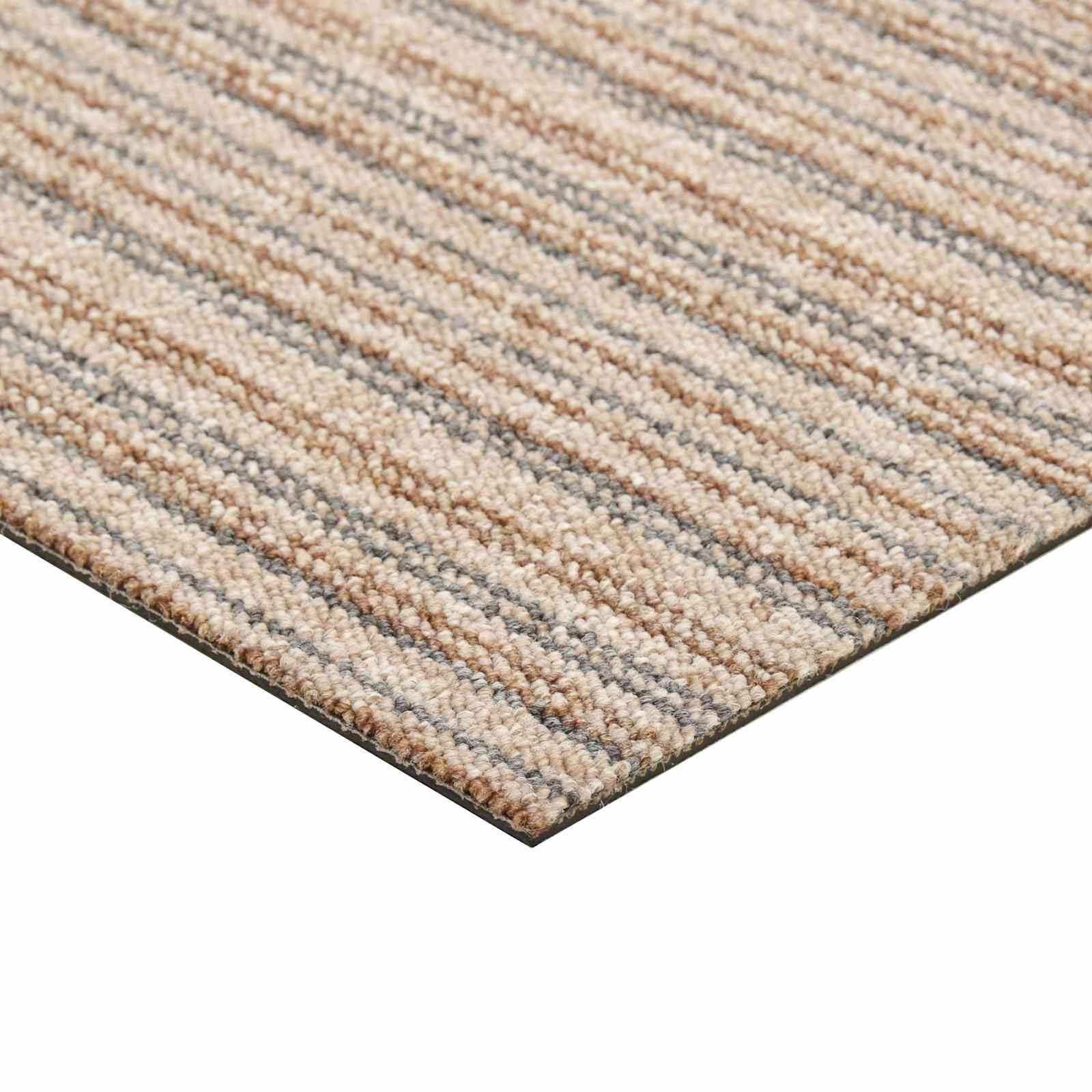 Teppichfliesen 20er Set 50x50 cm Gestreiftes Beige - Modularer Teppichboden aus Polypropylen für Innenräume, Bodenfliesen für Büro und Wohnzimmer, ca. 5 m²