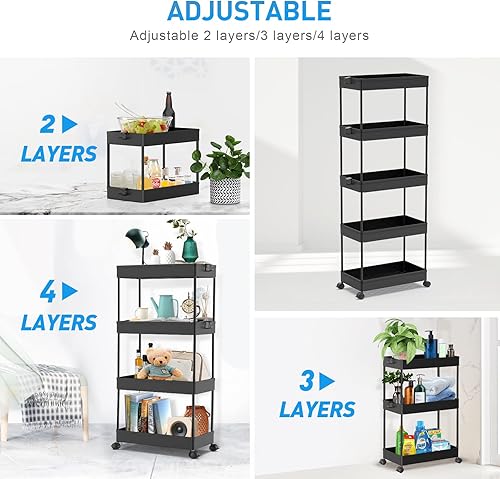 Miniatura 80 de Spacekeeper - Carro de almacenamiento de 4 niveles, organizador de estantería móvi,l para cocina, baño, lavandería, Blanco Blanco,Gris,Negro