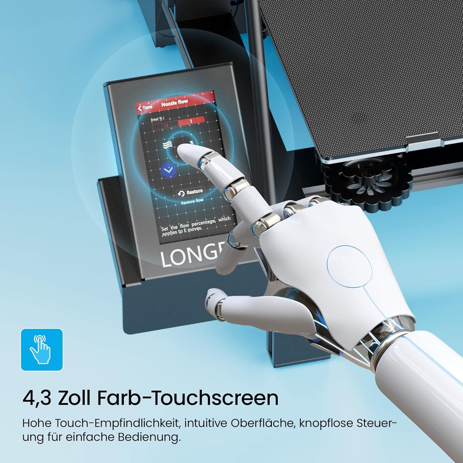 Longer 3D Drucker LK5 Pro, Große, 3D Printer mit 4,3 Zoll Touchscreen, Open Source, Verbessertes Doppelgebläse-Kit, 0,1mm Präzise, 32-Bit Mainboard,Druckgröße 30X30X40CM