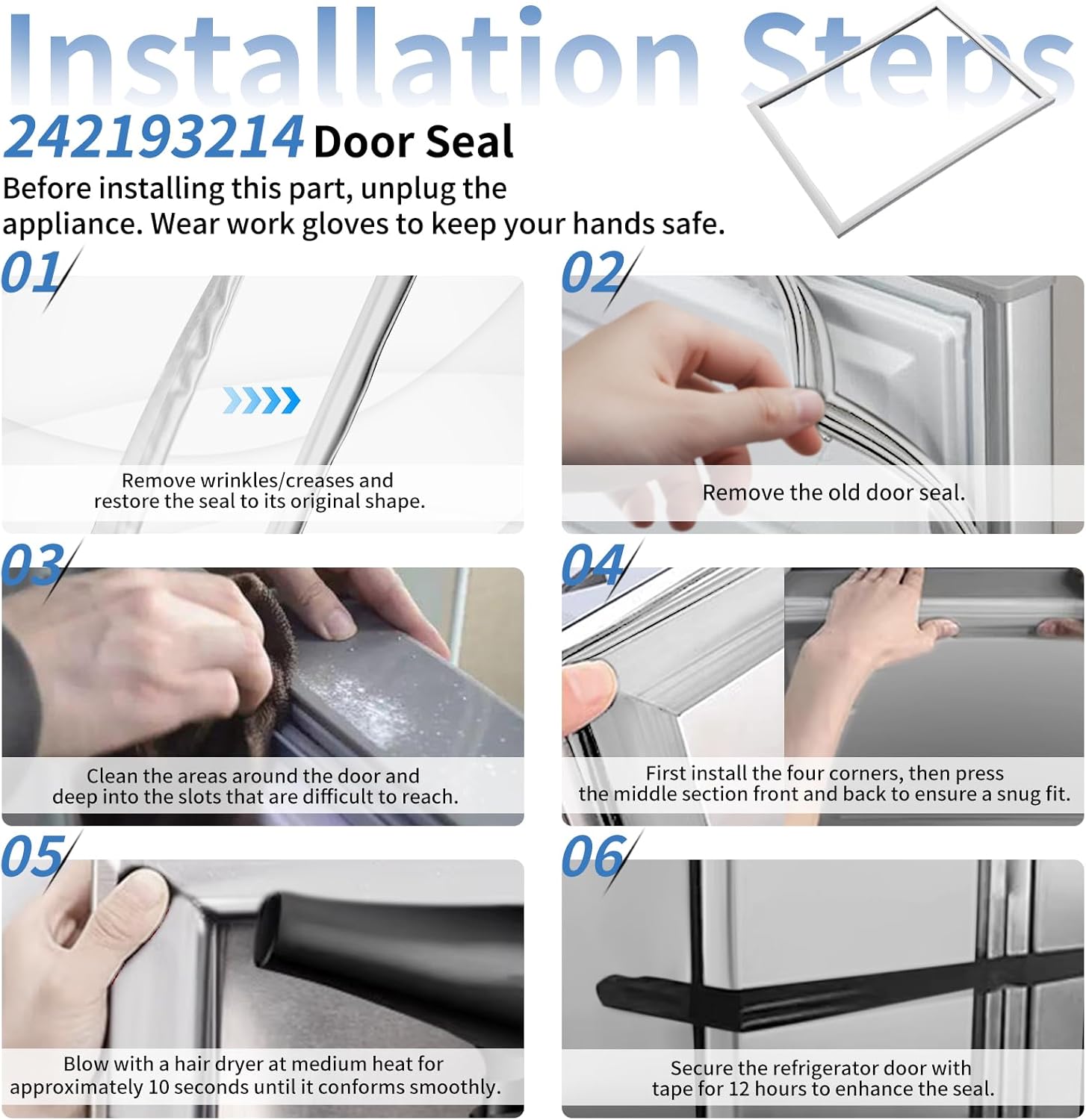 For Frigidaire Door Gasket 242193214 Refrigerator Door Seal Gasket 242193214 Replacement for Kenmore Crosley Westinghouse Replaces AP5688453 PS7784010 EAP7784010 3016410