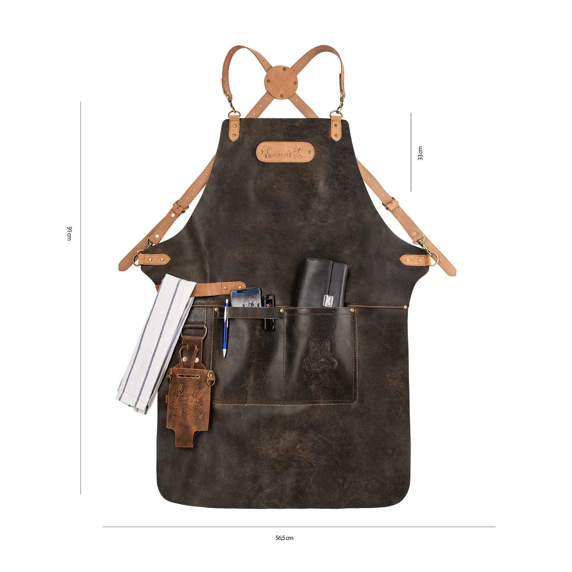 Zestaw ze skóry bawolej, grill kucharski i fartuch kuchenny + kominek, piec, grill, spawarka, rękawice ognioodporne (butcher-Black)