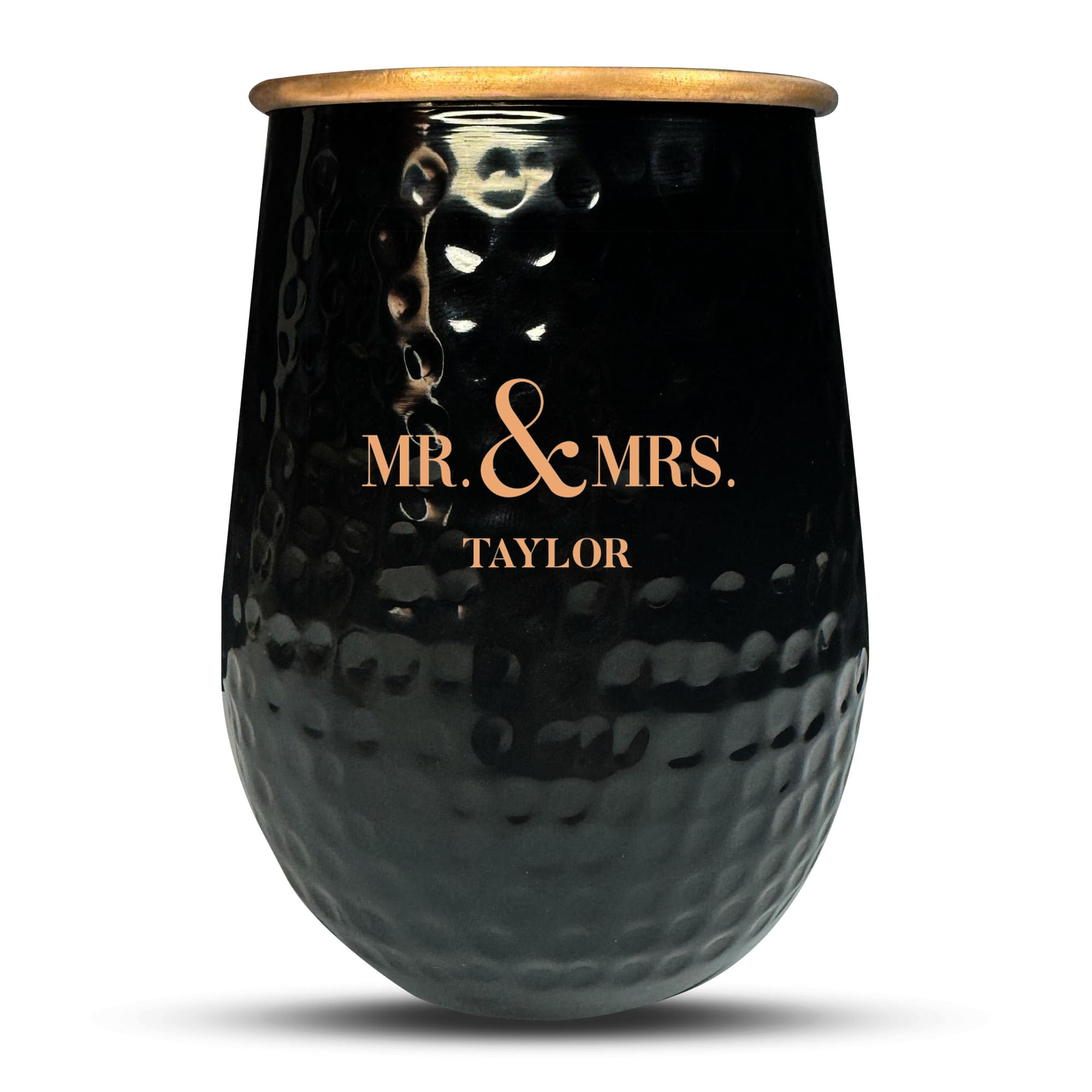 Custom The Grip Mule Pure Copper Moscow Mule Mug with Personalized Mr and Mrs Monogram Theme Engraving for the Palm of Your Hand | Cold Drinks Only | No Handle | 1 Cup | 18 Oz | Black
