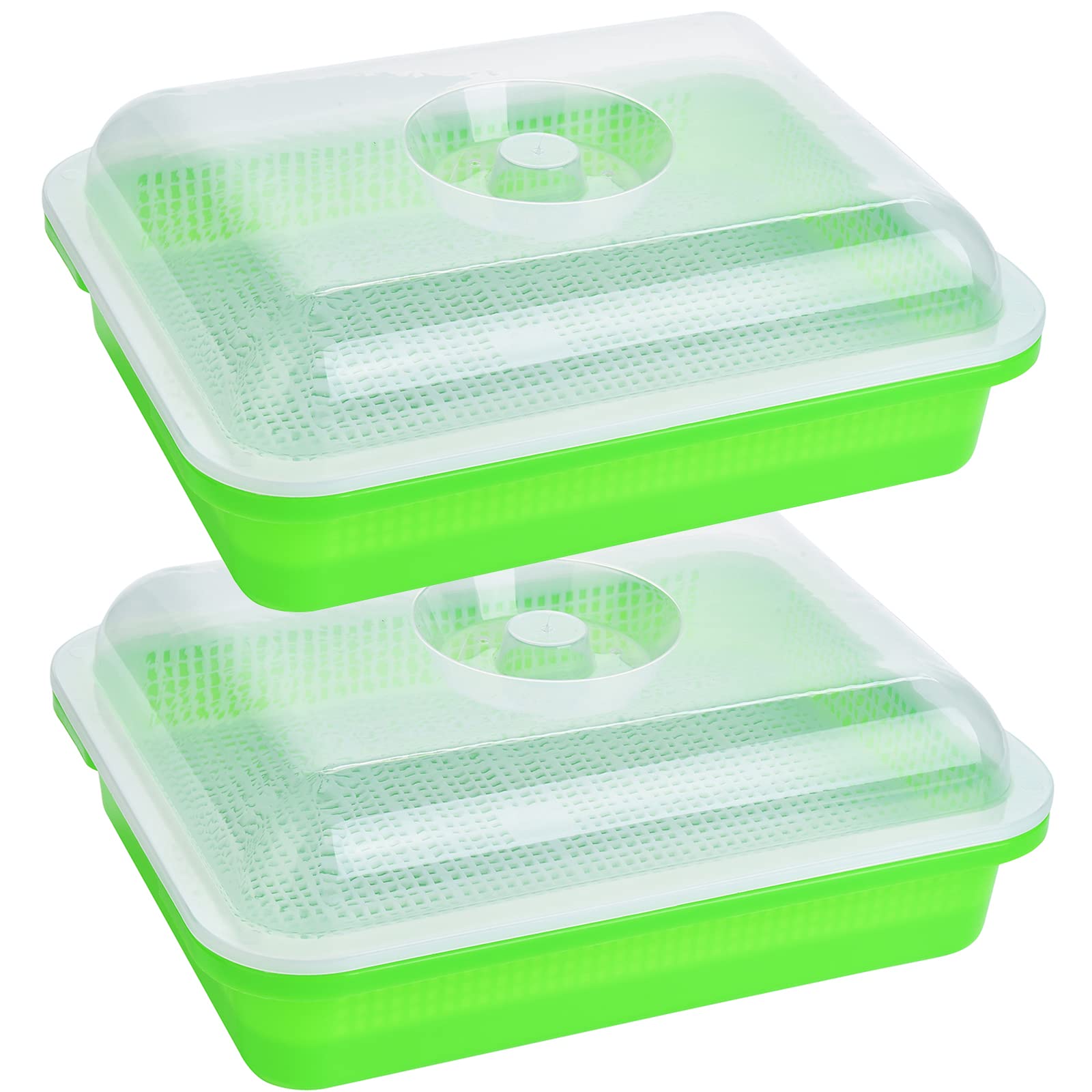 SHEING Seed Sprouter Tray with Lid 2 Pack, BPA Free PP Soil-Free Healthy Wheatgrass Grower Sprouting Container Kit with Germinating Paper
