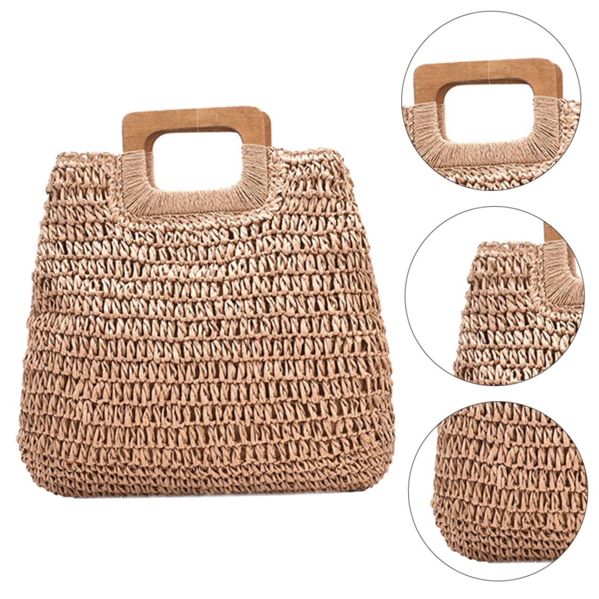 GALPADA Bolso Playero Grande de Paja Khaki Tejido a Mano para Mujer