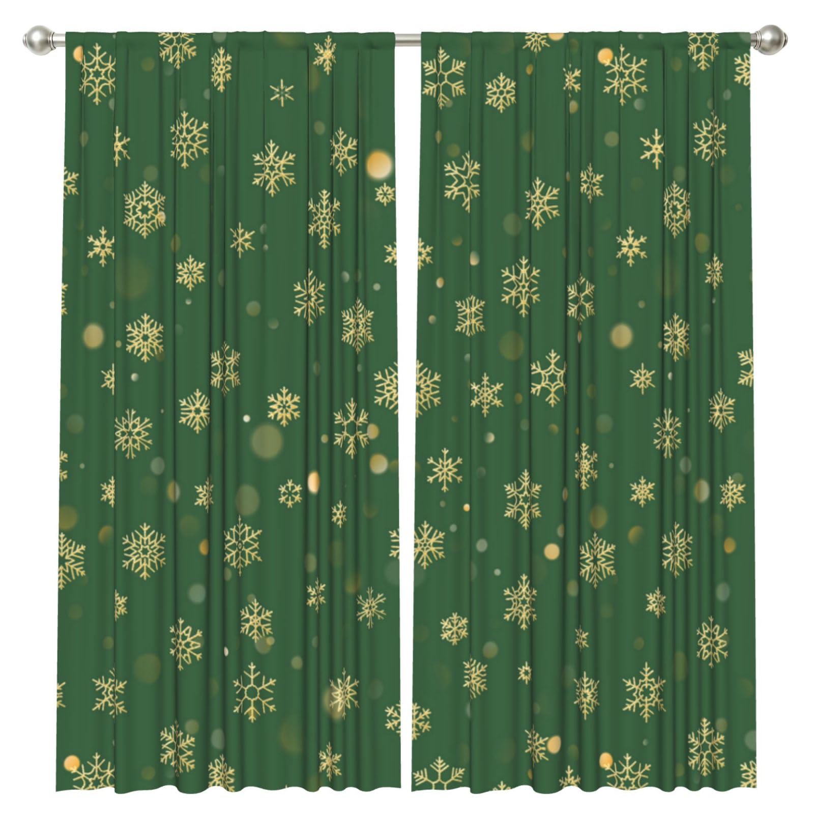 InOmak Christmas With Gold Snowflakes, 2 Panels Window Curtains 52 x 84 Inch Blackout Curtains for Living Room Bedroom
