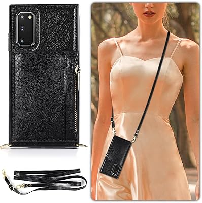 UEEBAI Crossbody Wallet Case for Samsung Galaxy S20 FE 5G, PU Leather Zipper Wallet Case with Card Slots with Removable Crossbody Wrist Strap Kickstand Magnetic Flip Case Cover - Black