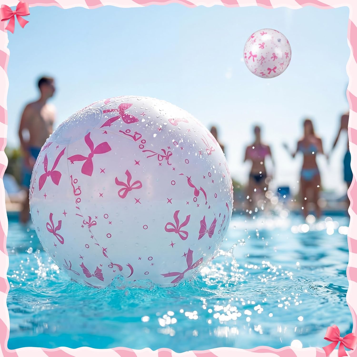 Civaner 12 Pcs Pink Bow Beach Ball 7.87 Inches Inflatable Beach Ball for Bow Party Favors Summer Swimming Pool and Beaches Game Coquette Gifts for Pink Themed Birthday Party