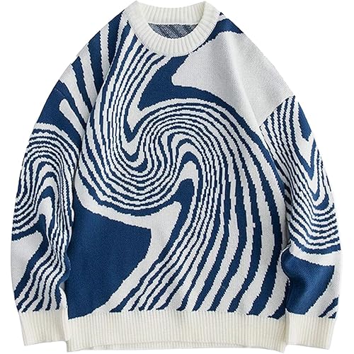 Vamtac Mens Graphic Sweaters Vintage Oversized Knit Pullover Unisex Streetwear Baggy Sweater