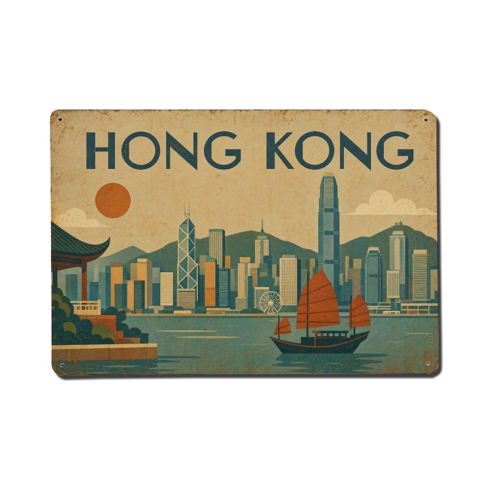 Metal Tin Sign Vintage Travel Hong Kong Harmony