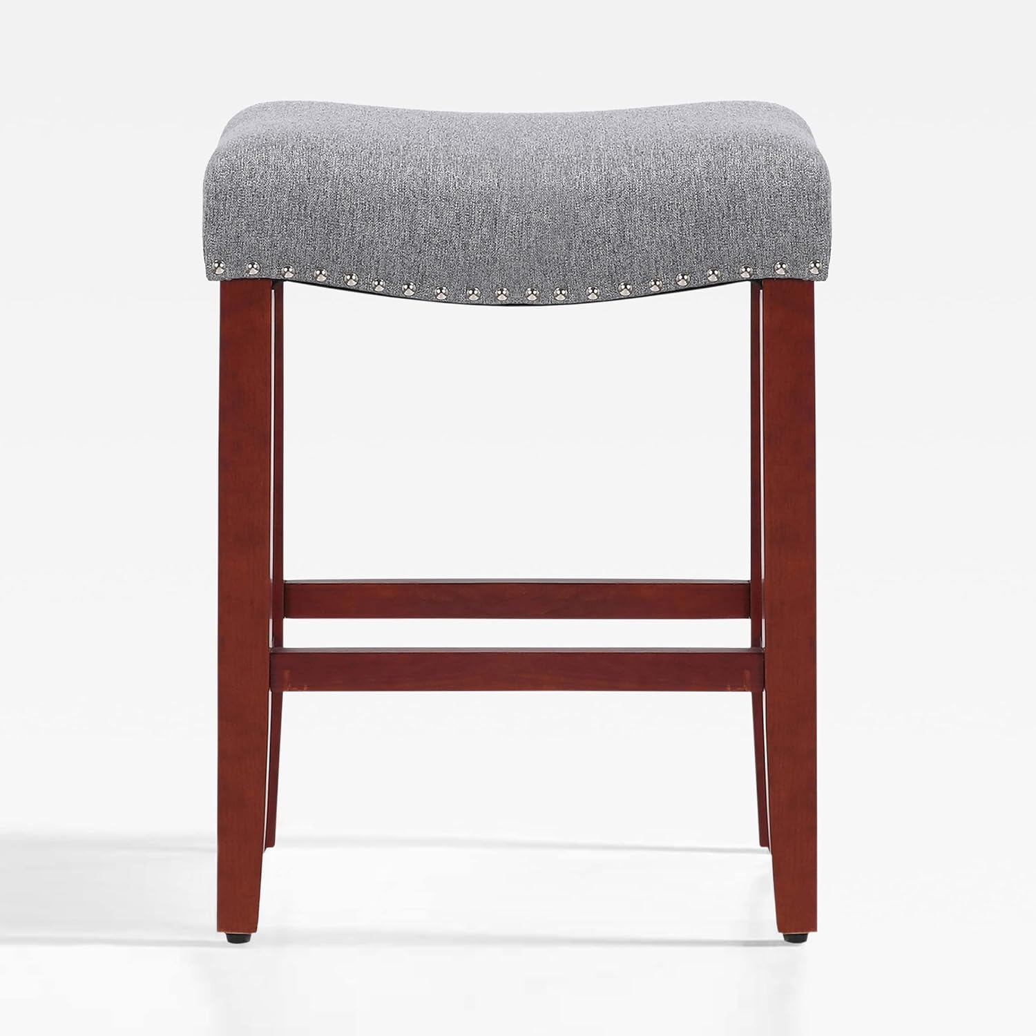 WestinTrends Lenox 24" upholstered Nail Head bar Counter Stool with Cherry Red Color Legs, Cherry/Grey