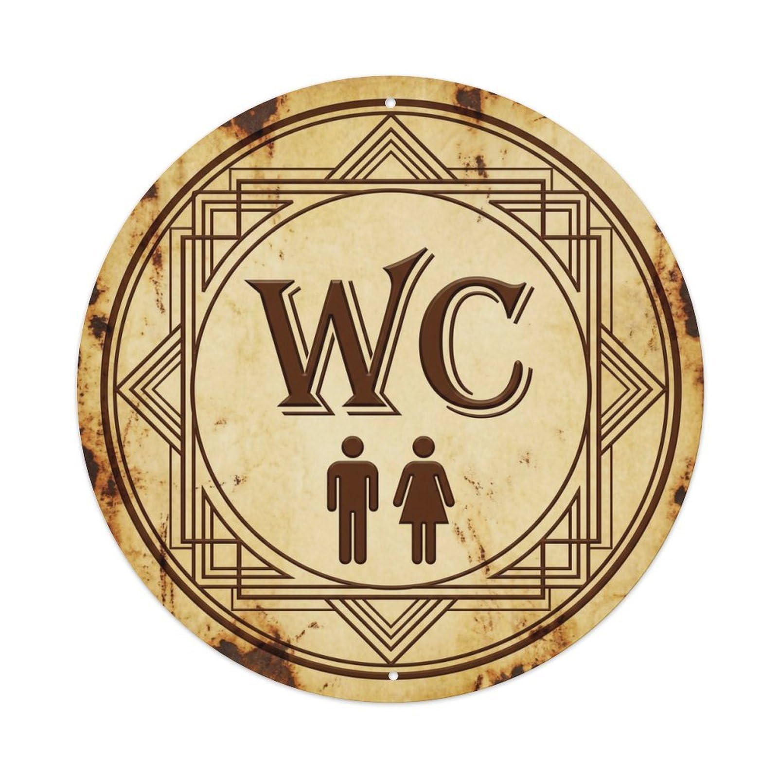 Toilet （WC） Classic Parchment Emblem Metal Tin Sign Plaque Wall Decor for Cafe, Club Bar, Office, Home Garden Round Metal Poster 8x8Inch