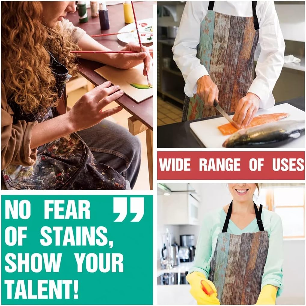 Kitchen Apron Plank Retro Wood Grain Cracked Adjustable Bib Canvas Aprons for Women Cooking Baking Restaurant