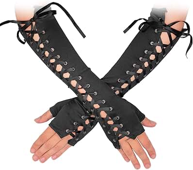 Amazon.com: Skeleteen Fingerless Lace Up Gloves - Long Black