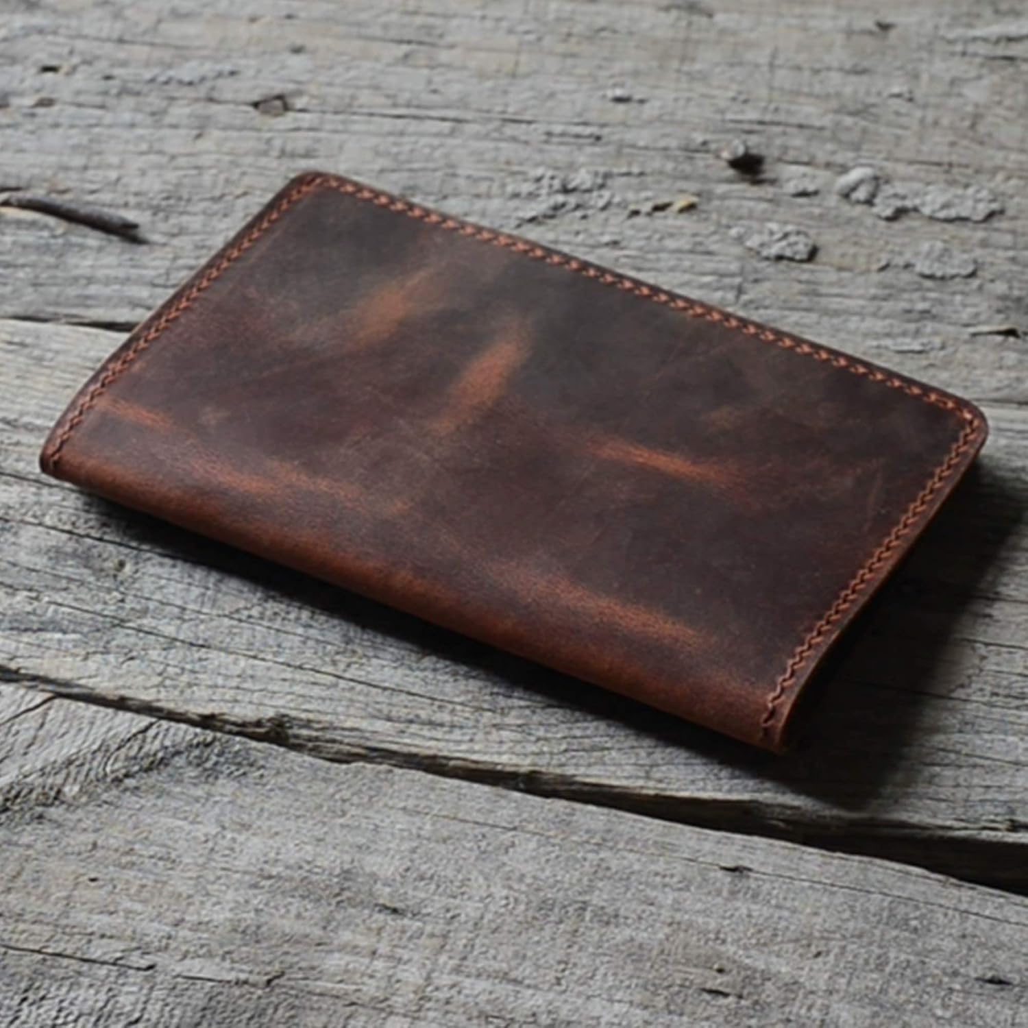 JJNUSA Distressed Leather Checkbook Journal Cover for Field Notes Moleskine Cahier Notebook Pocket size 3.5" X 5.5" Vintage Refillable Notepad Brown