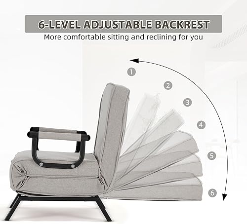 Miniatura 5 de Haddockway Sofá cama para una sola persona, sofá cama convertible tumbona, sillón plegable con almohada y respaldo ajustable de 5 posiciones, cama