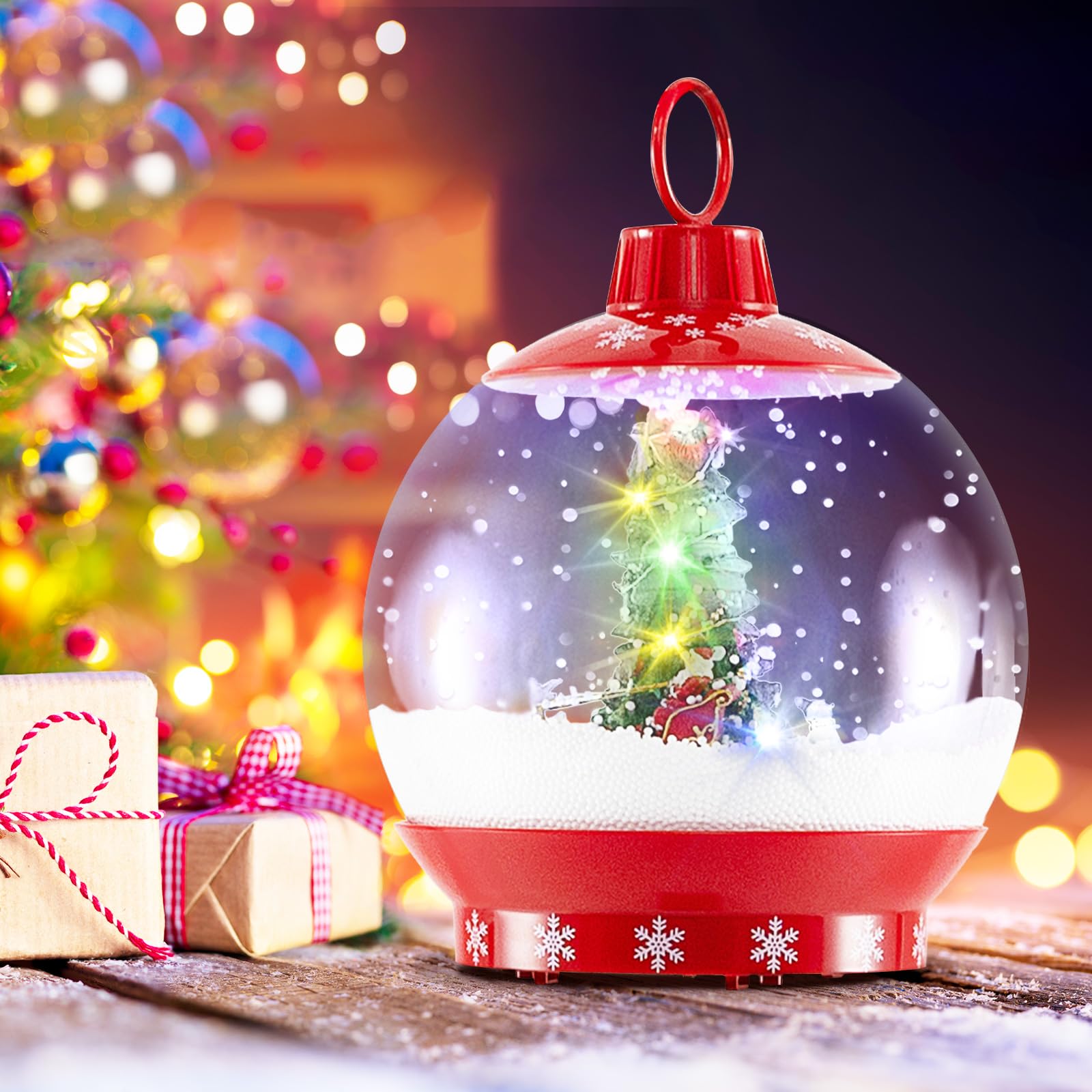 COSTWAY Lampadaire Musical de Noël de 173 cm, Lampadaire avec Lanterne à Boule de Neige Activée par Le Son Arbre Rotatif Père Noël Cerf Bonhomme de Neige, Décoration Lampe pour Maison Porche