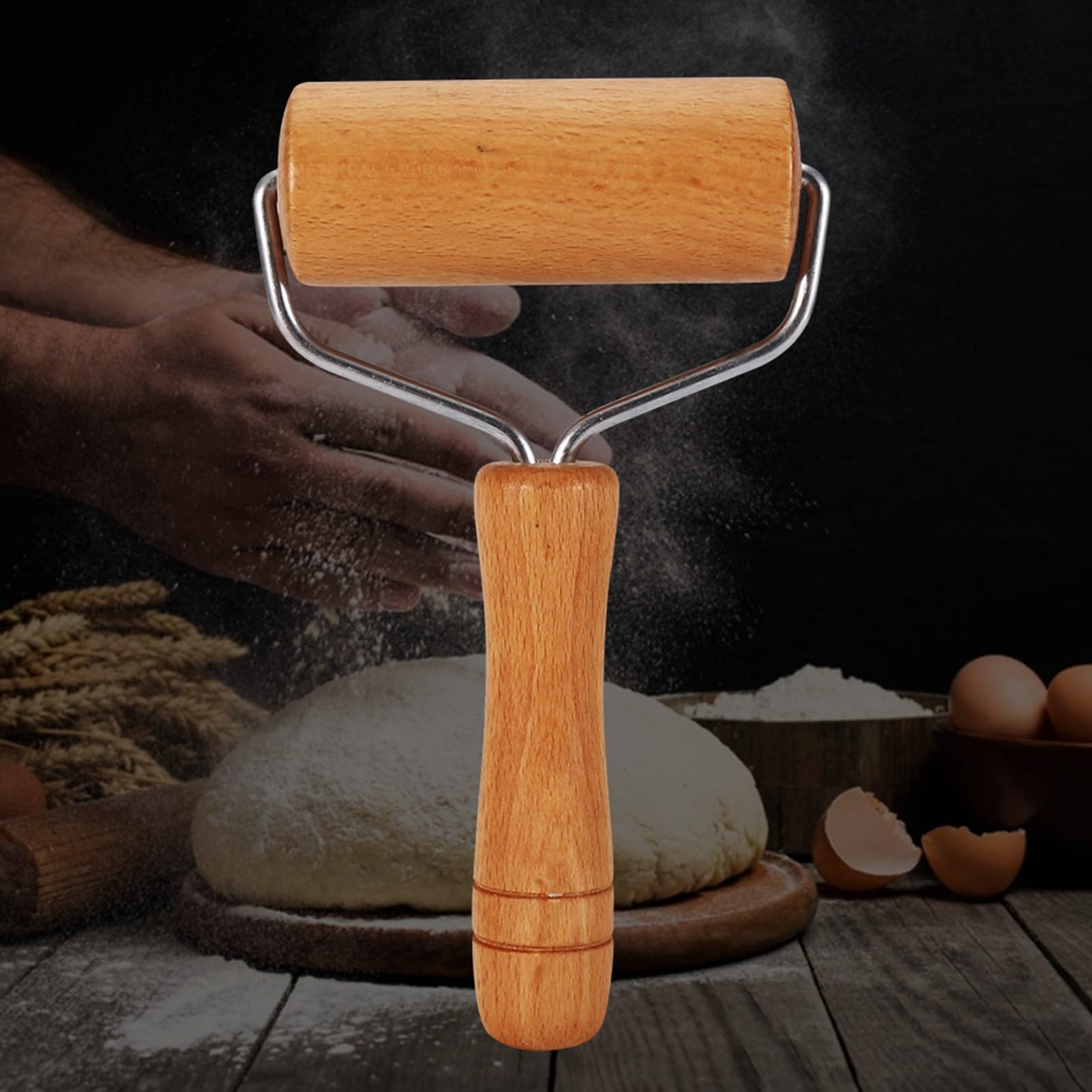 Rodillo para Repostería y Pizza, Rodillo para Panadero, Utensilios de Cocina de Madera para Hornear (Estilo 2)