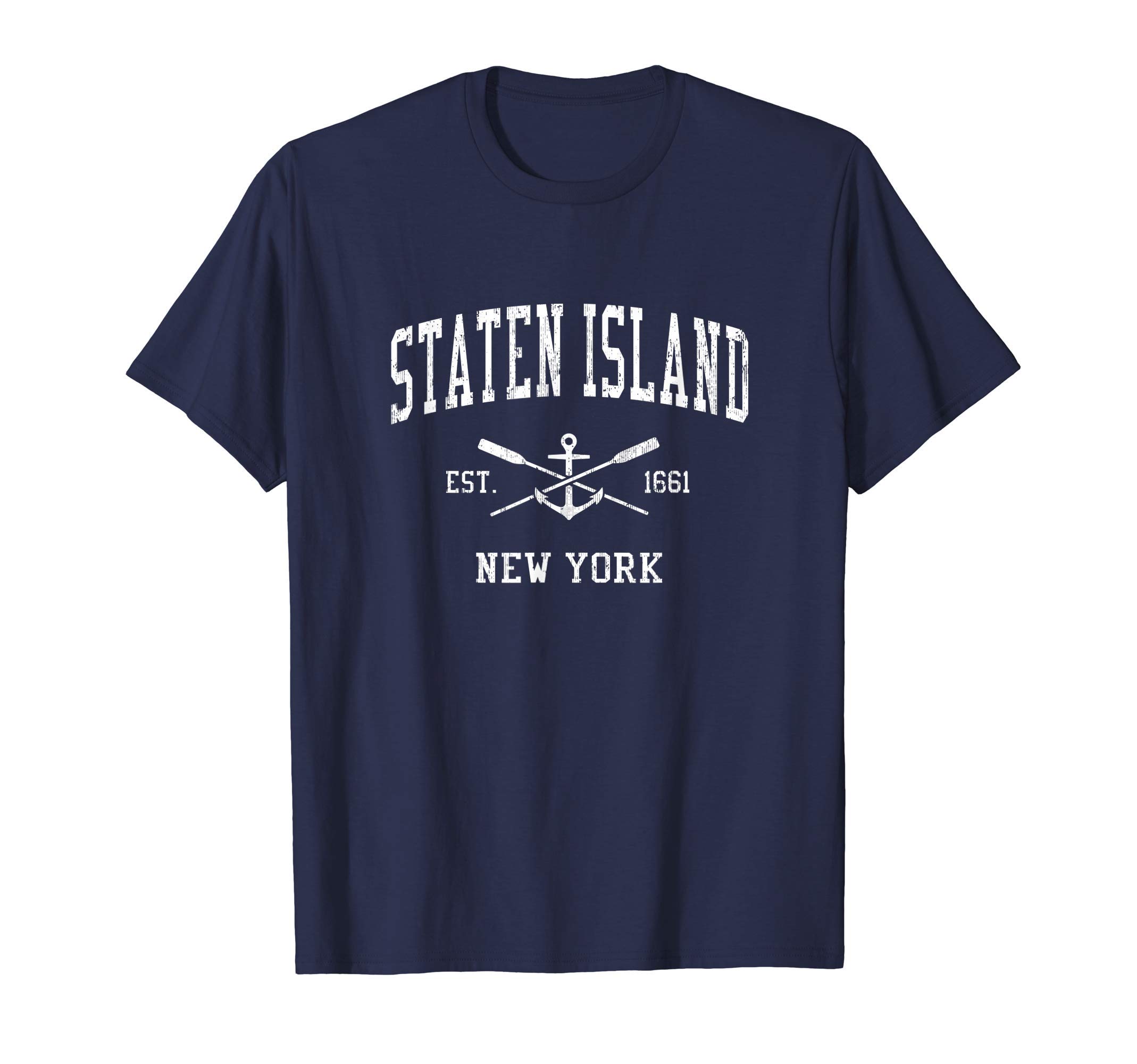 Staten Island NY Vintage Crossed Oars & Boat Anchor Sports T-Shirt