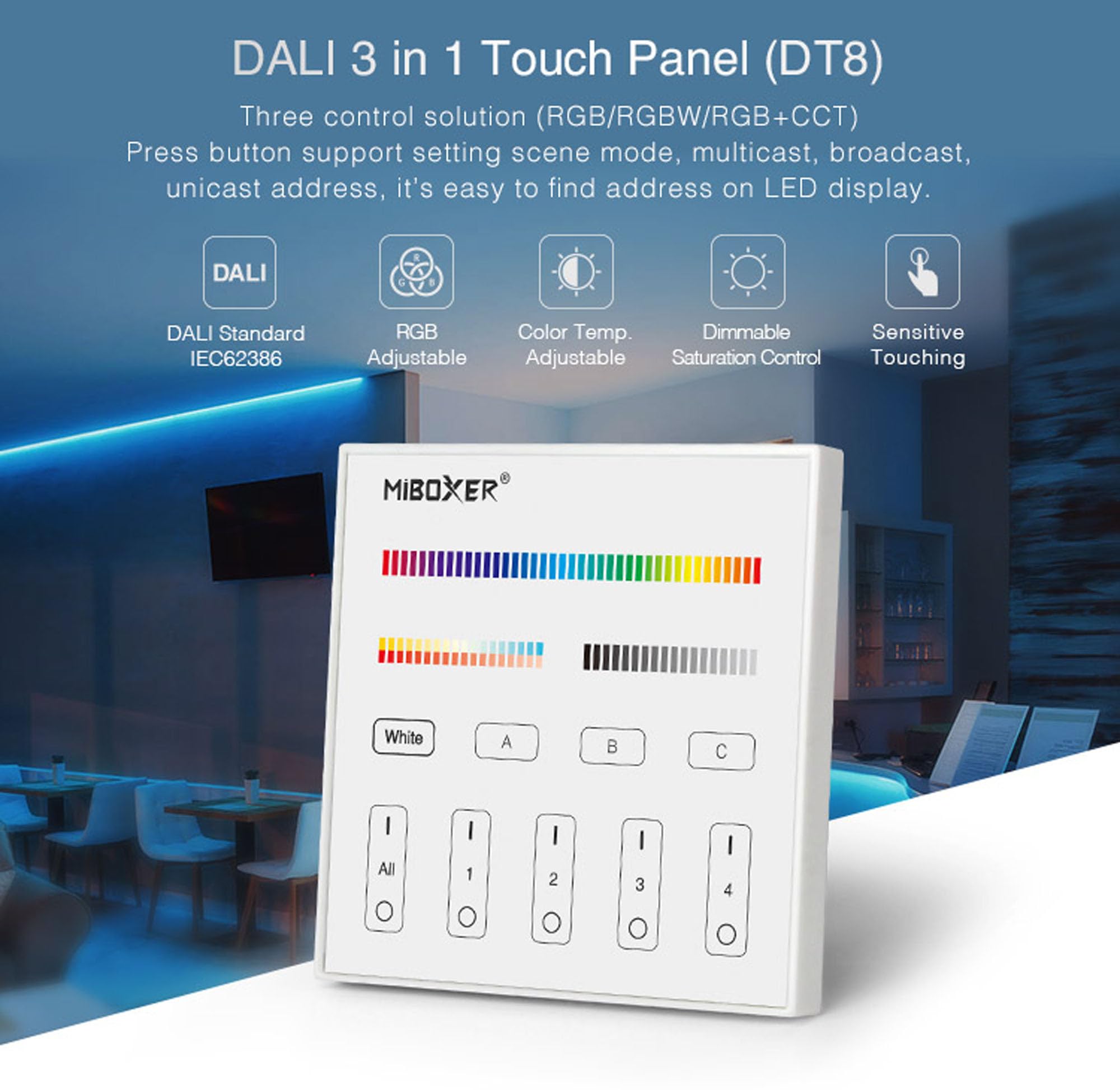 Milight DP3S Dali DT8 Wandpanel 4 Kanal RGB + CCT