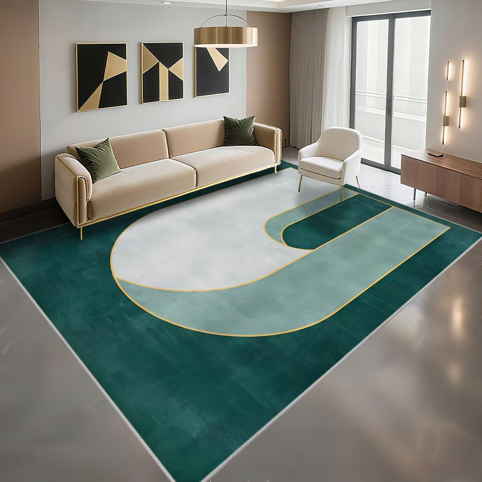 Descente de lit anti dérapant vert 130x190cm au style abstrait pour chambre