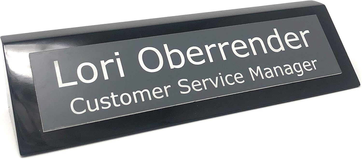 Personalized Black Piano Finish Business Desk Name Plate (Maroon)