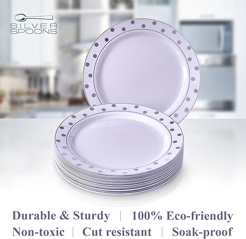 Miniatura 3 de Silver Spoons Platos desechables para fiesta  (20 piezas) juego de vajilla desechable resistente de 7.5 pulgadas, platos de plástico de comedor fino