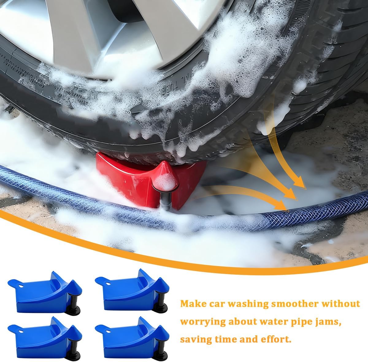4PCS Car Hose Guide, Vehicle Detailing Cleaning Tools Hose Guides Preventing Wash Stuck Under The Tires, Automotive Wheel Rolling System Tool for Washing, Universal Fit (Blue)