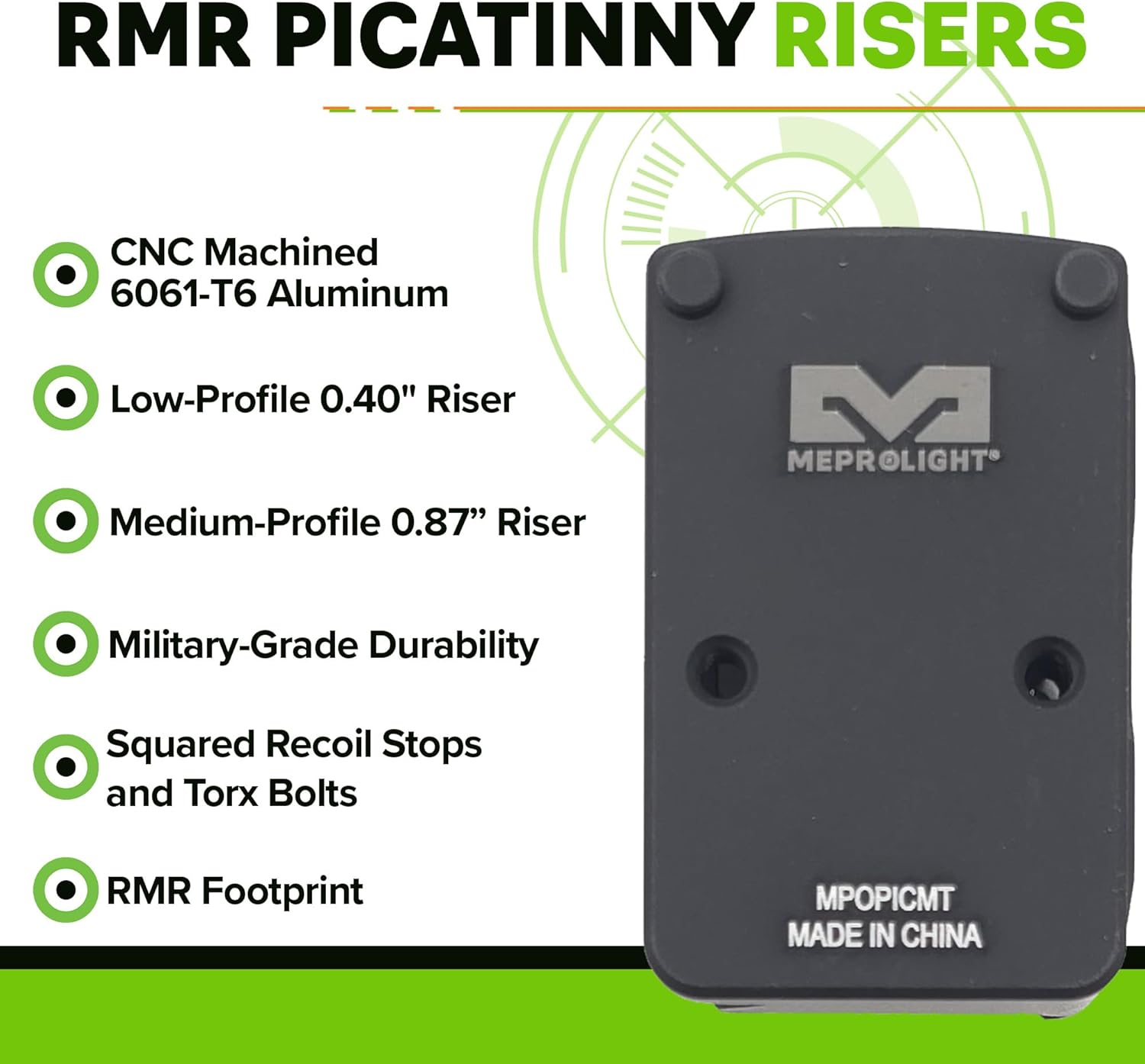 Meprolight Mepro Picatinny Riser - 0.87" Low Red Dot Riser Mount for RMR Footprint Pistol Optics, Fits Rifles & with MIL-STD-1913 Picatinny Rail Mount
