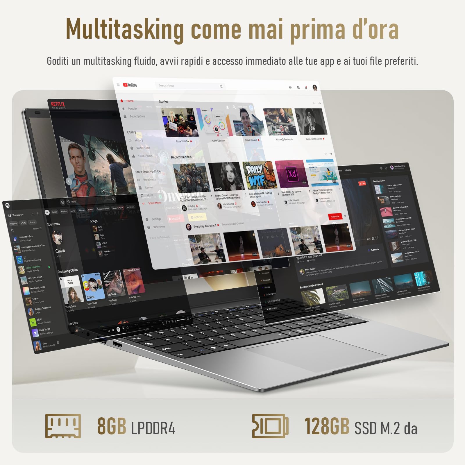 Laptop 15,6" 8 GB 128 GB,PC Portatile schermo, processore N4000fino a 2.6GHz, Wi-Fi 5 dual-band, Bluetooth 4.2, USB-A, HDMI, schermo FHD 1920 x 1080 5000mAh
