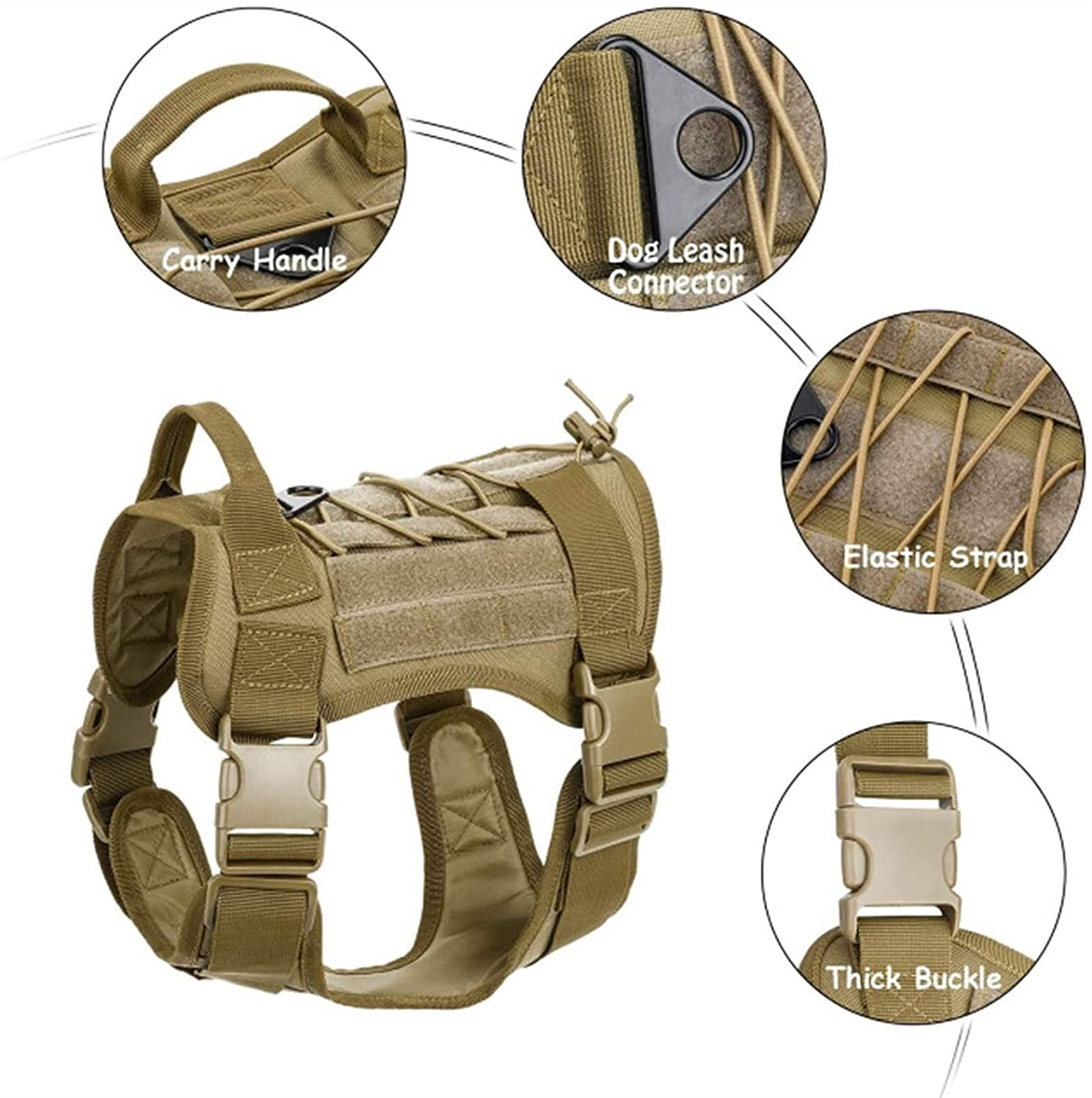 Arnés Táctico para Perros Ajustable con Correa Extensible, Arnés De Pecho para Perros De Servicio, Arnés para Perros De Adiestramiento Al Aire Libre con 3 Bolsillos Extraíbles