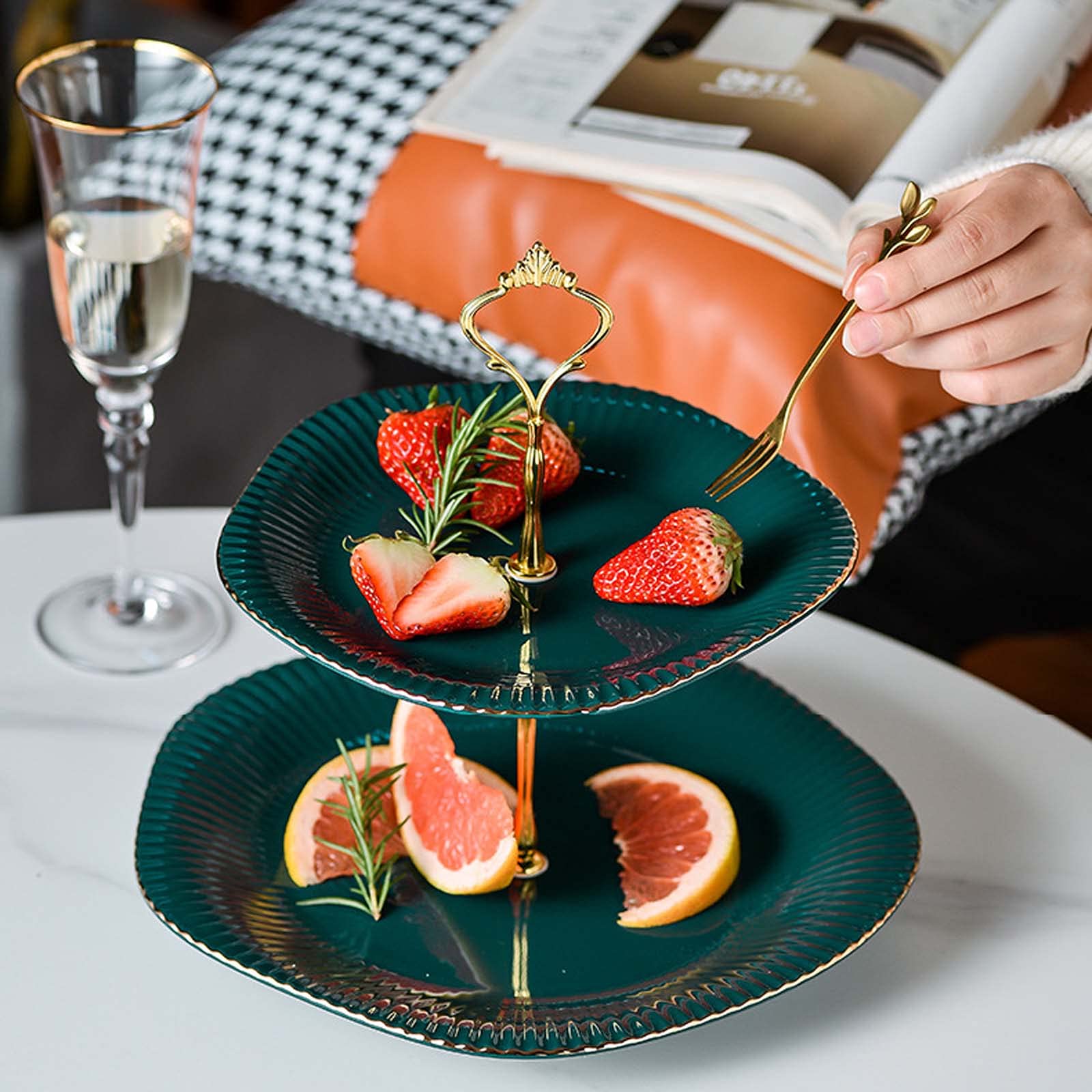 Alzate per Torte in Ceramica a 3 Livelli, Supporto per Torta da Dessert a Torre, espositore Rotondo per Decorazioni per Feste di Compleanno, Matrimoni e tè pomeridiano.