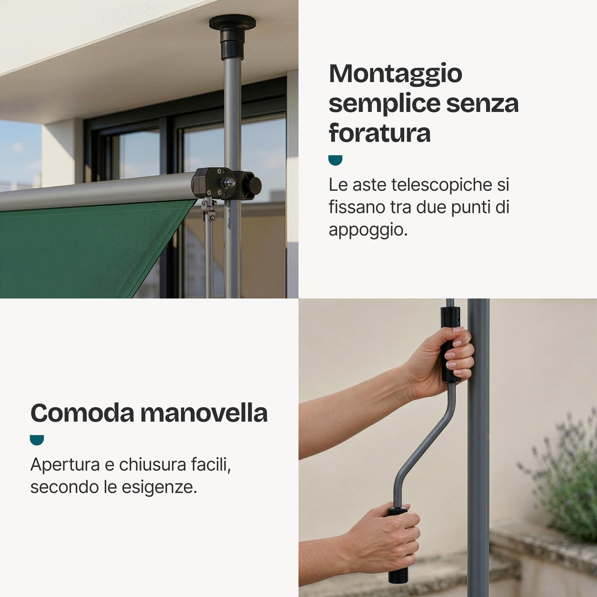 pro.tec Tenda da Sole a Muro 300x120 cm Verde Scuro con Pali Telescopici Manovella